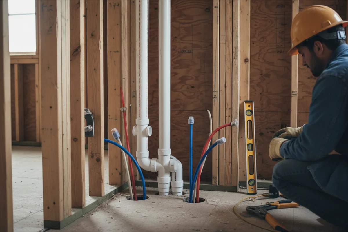 Drain and supply rough-in during Leak Detection in New Athens